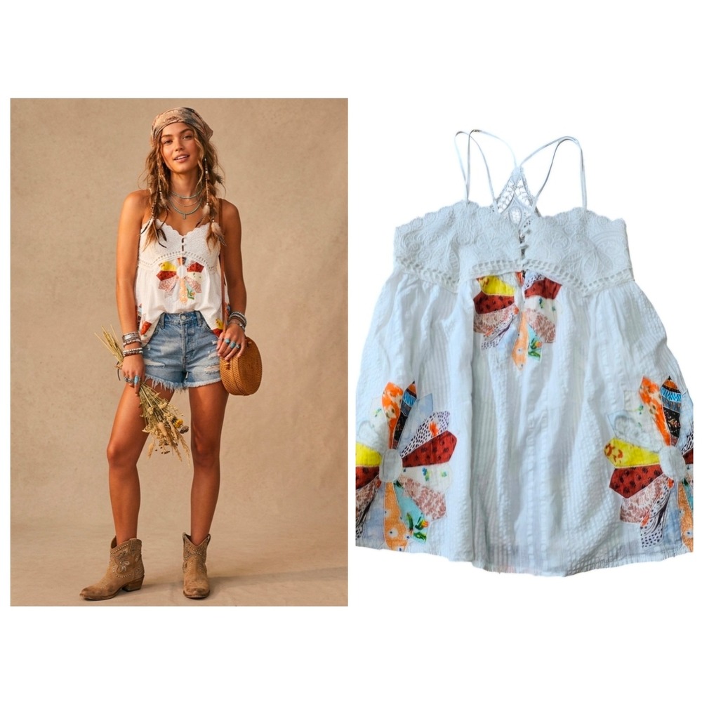 Urban Outfitters Cami Top Women XS White NEW Patchwork Crochet Boho Festival